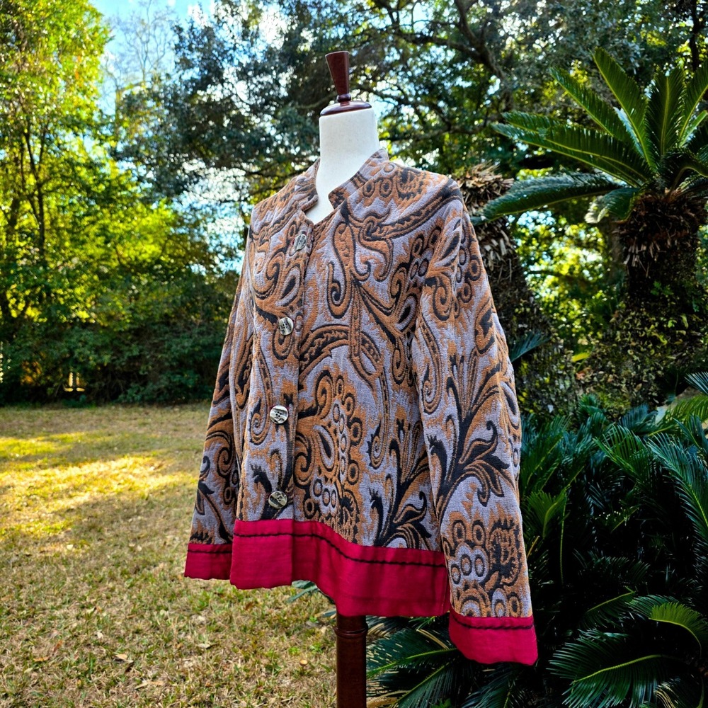 IVY Paisley Boho Chic Tapestry Carpet Jacket Blazer Women's XL 100% Cotton